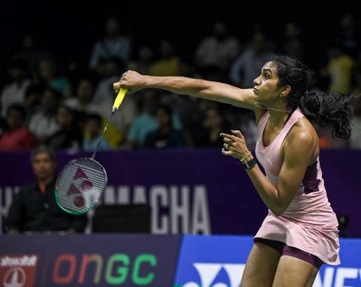 BWF World Championship, WM, Weltmeisterschaft 2026, India vs Canada, women s singles Round of 32 New Delhi, Aug 19 (ANI): India s PV Sindhu in action during the women s singles Round of 32 match against Canada™s Wen Yu Zhang at the BWF World Championship 2026 at Indira Gandhi Indoor Stadium, in New Delhi on Wednesday. NEW DELHI Delhi India Copyright: xANIx ANI_20260819508