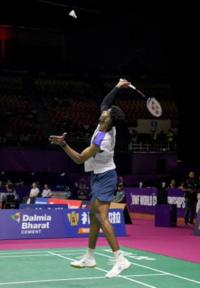 BWF World Championship, WM, Weltmeisterschaft 2026, India vs Sri Lanka, men s singles Round of 32 New Delhi, Aug 19 (ANI): India s Ayush Shetty in action during the men s singles Round of 32 match against Sri Lanka s Dumindu Abeywickrama at the BWF World Championship 2026 at Indira Gandhi Indoor Stadium, in New Delhi on Wednesday. NEW DELHI Delhi India Copyright: xANIx ANI_20260819525
