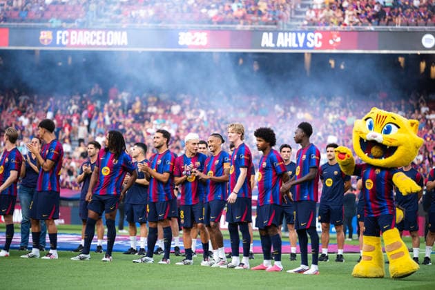 Joan Gamper Trophy between FC Barcelona, Barca and Al-Ahly in Barcelona, Spain. FC Barcelona players during the presentation of the team before Joan Gamper trophy match between FC Barcelona and Al-Ahly in Spotify Camp Nou, Barcelona, Spain, on August 19, 2026. Barcelona Spotify Camp Nou Barcelona Spain