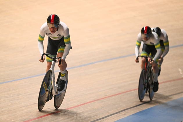 2026 UCI Junior Track World Championships Picture by Mathew Wells SWpix.com - 19 08 2026 - Cycling - 2026 UCI Junior Track World Championships - Heusden-Zolder, Flanders, Belgium - Men™s Team Sprint First Round - Mitchell Stephens, Luca Pyatt, Angus Withington of Australia Copyright: x xSWpix.comx(t axPhotographyxHubxLtd)xMathewxWells SWpix.comx SWP-3030-18200