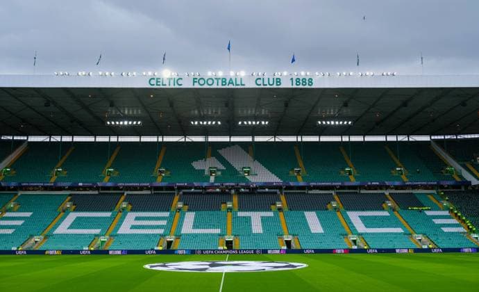 View of Celtic Park with UEFA Champions League livery on the pitch. Celtic v LASK, UEFA Champions League, Play Off Round, First Leg, Football, Celtic Park, Glasgow, Scotland, UK - 19 Aug 2026Glasgow Celtic Park United Kingdom  Copyright: xStuartxWallace Shutterstockx 17104271b