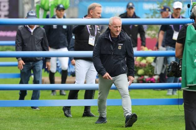 Co-Bundestrainer Springreiten Ralf Runge (GER) bei der Parcourbegehung , Springen, FEI Jumping World Championship, WM, Weltmeisterschaft , Turkish Airlines-Prize, Einzel und Teamwertung, Jumping , AACHEN - FEI World Championships 2026, Weltfest des Pferdesports, Reitsport Weltmeisterschaft 2026, Aachen 2026, Welcome Home 2026, Aachener Soers, 11. bis 23. August 2026, Reitsport, 19.08.2026, Aachen Aachener Soers Deutschland *** German National Show Jumping Coach Ralf Runge (GER) during the course walk, Show Jumping, FEI Jumping World Championship, Turkish Airlines Prize, Individual and Team Competitions, Show Jumping, AACHEN FEI World Championships 2026, World Festival of Equestrian Sports, 2026 Equestrian World Championships, Aachen 2026, Welcome Home 2026, Aachener Soers, August 11–23, 2026, Equestrian Sports, August 19, 2026, Aachen, Aachener Soers, Germany