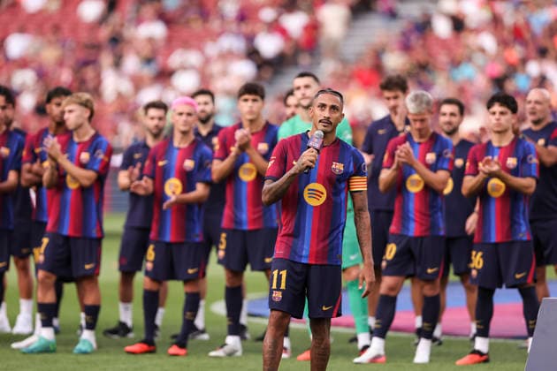 August 19, 2026, Barcelona, Barcelona, SPAIN: Raphinha of FC Barcelona, Barca speak to fans during the Joan Gamper Trophy, football match played between FC Barcelona and Al-Ahly FC at Spotify Camp Nou stadium on August 19, 2026 in Barcelona, Spain. FC Barcelona V Al-Ahly FC - Joan Gamper Trophy  - ZUMAa181 20260819_zaa_a181_006 Copyright: xJavierxBorregox