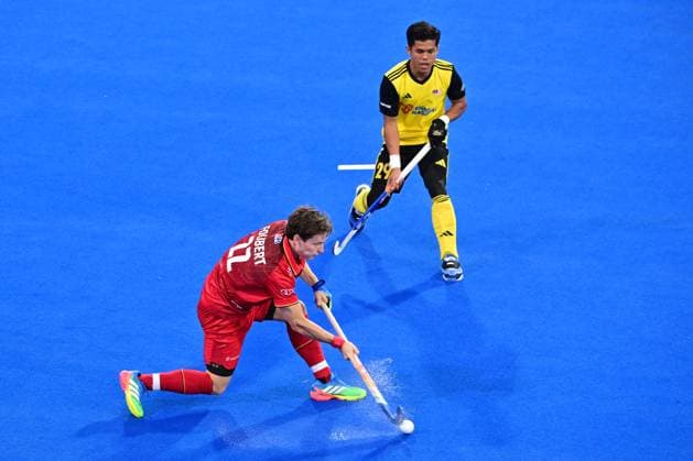 RECORD DATE NOT STATED Belgium s Victor Foubert and Malaysia s Amirul Azahar pictured in action during a hockey game between Belgian Lions and Malaysia, the third (out of three) matches during the group stage of the men s 2026 Hockey World Cup, Saturday 30 December 1899 in Wavre. The 2026 edition of the Hockey World Cup takes place in Belgium and The Netherlands from August 15 to August 30. DIRKxWAEM  x183787601x