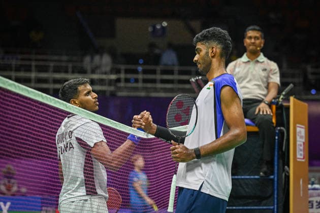 NEW DELHI, INDIA - AUGUST 19: India™s Ayush Shetty returns a shot against Sri Lanka™s Dumindu Abeywickrama during their men™s singles Round of 32 match on day three of the BWF World Championships 2026 at the Indira Gandhi Indoor Stadium on August 19, 2026 in New Delhi, India. (Photo by Sanchit Khanna Hindustan Times) BWF World Championships 2026