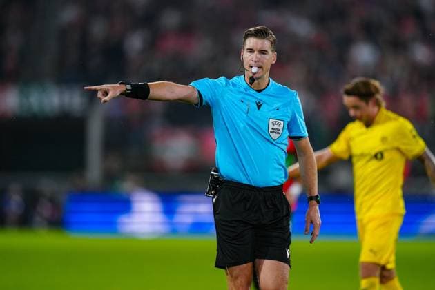 NIJMEGEN , 19-08-2026 , Stadium De Goffert , season 2026 2027 , UEFA Champions League play-offs 1st leg football , match between NEC Nijmegen and Bodo Glimt , picture shows Referee Francois Letexier NEC - Bodo Glimt  x205853587x Copyright: