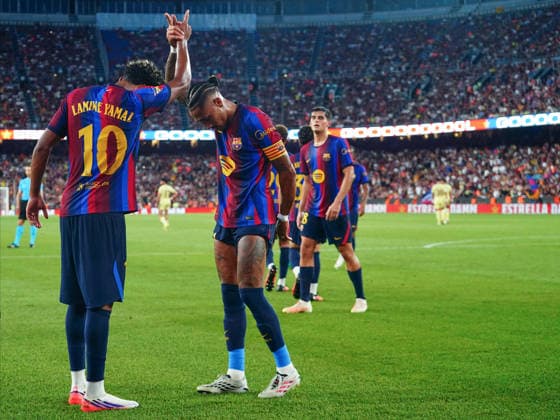ESP: FC Barcelona, Barca - Al Ahly FC. Joan Gamper Trophy. Raphael Dias Belloli Raphinha of FC Barcelona celebrates after scoring the 2-0 with his teammate Lamine Yamal during the Joan Gamper Trophy match between FC Barcelona and Al Ahly FC played at Spotify Camp Nou Stadium on 19 Aug 2026 in Barcelona, Spain. kpng Copyright: xBaguxBlancox xPRESSINPHOTOx PS_2627_BAL_ALH_527