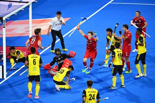 Belgium v Malaysia - FIH Hockey World Cup 2026 WAVRE, BELGIUM - AUGUST 19 : Foubert Victor of Belgium celebrates scoring a goal with teammates during the FIH Hockey World Cup 2026 M20 first phase group pool B match between Belgium and Malaysia on August 19, 2026 in Wavre, Belgium, 19 08 2026 Wavre Belgium  Copyright: xVincentxKalutx