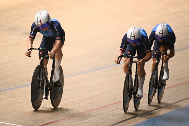 2026 UCI Junior Track World Championships Picture by Mathew Wells SWpix.com - 19 08 2026 - Cycling - 2026 UCI Junior Track World Championships - Heusden-Zolder, Flanders, Belgium - Men™s Team Sprint Final for Bronze - Filippo Cusumano, Matteo Ghirelli, Alberton Veglia of Italy Copyright: x xSWpix.comx(t axPhotographyxHubxLtd)xMathewxWells SWpix.comx SWP-3030-18253