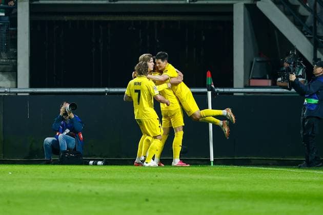 NIJMEGEN , 19-08-2026 , Stadium De Goffert , season 2026 2027 , UEFA Champions League play-offs 1st leg football , match between NEC Nijmegen and Bodo Glimt , picture shows goal celebration by Bodo Glimt player Sondre Brunstad Fet NEC - Bodo Glimt  x205853838x Copyright: