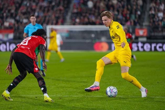 NIJMEGEN , 19-08-2026 , Stadium De Goffert , season 2026 2027 , UEFA Champions League play-offs 1st leg football , match between NEC Nijmegen and Bodo Glimt , picture shows Bodo Glimt player Sondre Brunstad Fet NEC - Bodo Glimt  x205853870x Copyright: