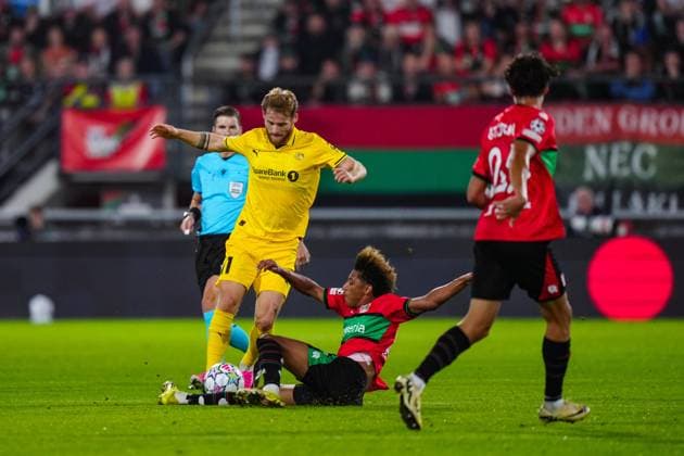 NIJMEGEN , 19-08-2026 , Stadium De Goffert , season 2026 2027 , UEFA Champions League play-offs 1st leg football , match between NEC Nijmegen and Bodo Glimt , picture shows Bodo Glimt player Ole Didrik Blomberg NEC - Bodo Glimt  x205853875x Copyright: