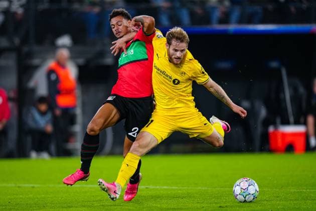 NIJMEGEN , 19-08-2026 , Stadium De Goffert , season 2026 2027 , UEFA Champions League play-offs 1st leg football , match between NEC Nijmegen and Bodo Glimt , picture shows Bodo Glimt player Ole Didrik Blomberg NEC - Bodo Glimt  x205853904x Copyright: