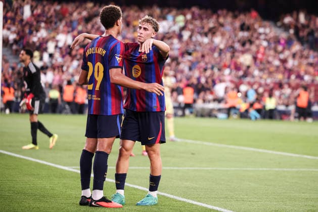 August 19, 2026, Barcelona, Barcelona, SPAIN: Hamza Abdelkarim of FC Barcelona, Barca celebrates a goal during the Joan Gamper Trophy, football match played between FC Barcelona and Al-Ahly FC at Spotify Camp Nou stadium on August 19, 2026 in Barcelona, Spain. Barcelona SPAIN - ZUMAa181 20260819_zaa_a181_055 Copyright: xJavierxBorregox