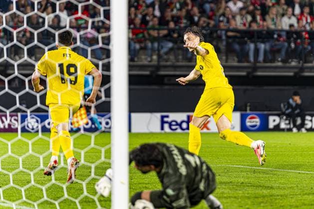 NIJMEGEN - Andreas Helmersen of FK Bodo Glimt celebrates his team s first goal with Sondre Brunstad Fet of FK Bodo Glimt during the UEFA Champions League Play-offs match between NEC Nijmegen and FK Bodo Glimt at the Goffertstadion on August 19, 2026, in Nijmegen, the Netherlands. KEVIN SENDERS ANP xVIxANPxSportx xMarcelxterxBalsxIVx 565832026 originalFilename: 565832026.jpg