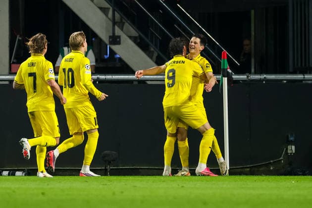 NIJMEGEN, NETHERLANDS - AUGUST 19: Andreas Helmersen of FK Bodo Glimt and Sondre Brunstad Fet of FK Bodo Glimt celebrate their team s first goal during the UEFA Champions League 2026 27 play-offs first leg match between N.E.C. Nijmegen and FK Bodo Glimt at Goffertstadion on August 19, 2026 in Nijmegen, Netherlands.  Copyright: xRenexNijhuis MBxMediax