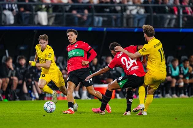 NIJMEGEN , 19-08-2026 , Stadium De Goffert , season 2026 2027 , UEFA Champions League play-offs 1st leg football , match between NEC Nijmegen and Bodo Glimt , picture shows NEC player Clement Bischoff NEC - Bodo Glimt  x205854297x Copyright: