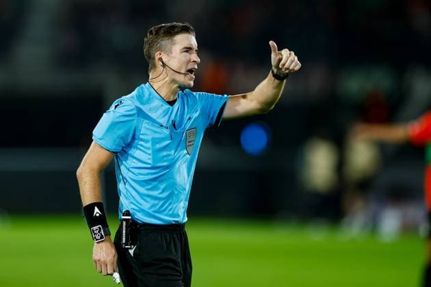 NIJMEGEN , 19-08-2026 , Stadium De Goffert , season 2026 2027 , UEFA Champions League play-offs 1st leg football , match between NEC Nijmegen and Bodo Glimt , picture shows Referee Francois Letexier NEC - Bodo Glimt  x205854319x Copyright: