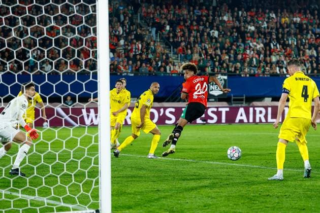 NIJMEGEN , 19-08-2026 , Stadium De Goffert , season 2026 2027 , UEFA Champions League play-offs 1st leg football , match between NEC Nijmegen and Bodo Glimt , picture shows goal attempt by NEC player Noe Lebreton NEC - Bodo Glimt  x205854334x Copyright: