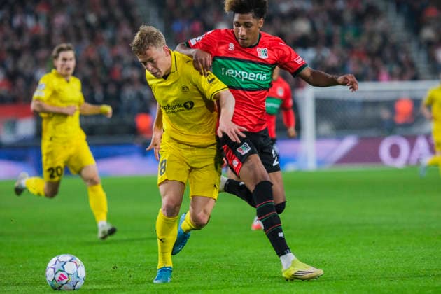 Champions League-kvalifisering, playoff: NEC Nijmegen - Bodo Glimt Nijmegen 20260819. playoff-kampen i Champions League-kvalifiseringen mellom mellom NEC Nijmegen og Bodo Glimt pa Goffertstadion. Foto: Patrick Post NTB Nijmegen Nederland EDITORIAL USE ONLY. RESTRICTED USE FOR BETTING COMPANIES Ref:_SPOVDB0nsqdMu8.jpg *** Champions League Qualifying, Playoff: NEC Nijmegen vs. Bodo Glimt, Nijmegen, August 19, 2026. The Champions League qualifying playoff match between NEC Nijmegen and Bodo Glimt at Goffert Stadium. Photo by Patrick Post, NTB, Nijmegen, Netherlands. EDITORIAL USE ONLY. RESTRICTED USE FOR BETTING COMPANIES.  Copyright: xPatrickxPostx xNTBx