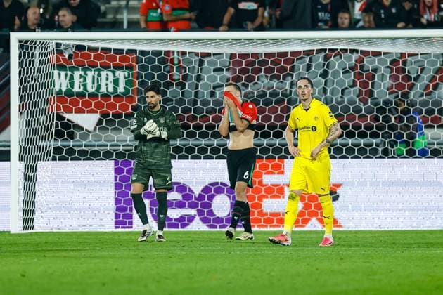 NIJMEGEN , 19-08-2026 , Stadium De Goffert , season 2026 2027 , UEFA Champions League play-offs 1st leg football , match between NEC Nijmegen and Bodo Glimt , picture shows disappointed player NEC player Darko Nejasmic NEC - Bodo Glimt  x205854347x Copyright: