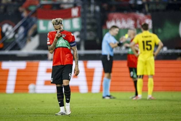 NIJMEGEN - Tjaronn Chery of NEC Nijmegen reacts after Bodo Glimt was awarded a penalty during the Champions League play-offs between NEC and FK Bodo Glimt at De Goffert on August 18, 2026, in Nijmegen, the Netherlands. BART STOUTJESDIJK ANP xVIxANPxSportx xxANPxIVx 565832908 originalFilename: 565832908.jpg