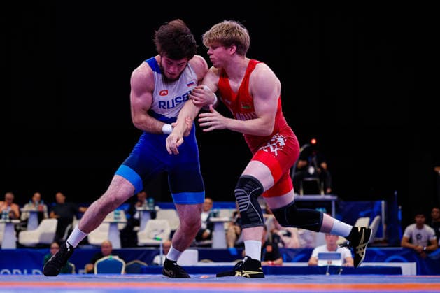 U20 World Championships 82kg GR - Ramazan Nekhai (RUS) df. Kiryl Valeuski (BLR) *** U20 World Championships, 82 kg Greco-Roman: Ramazan Nekhai (RUS) defeated Kiryl Valeuski (BLR) Copyright: xKostadinxAndonovx