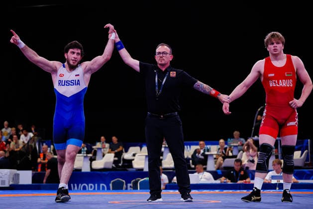 U20 World Championships 82kg GR - Ramazan Nekhai (RUS) df. Kiryl Valeuski (BLR) *** U20 World Championships, 82 kg Greco-Roman: Ramazan Nekhai (RUS) defeated Kiryl Valeuski (BLR) Copyright: xKostadinxAndonovx