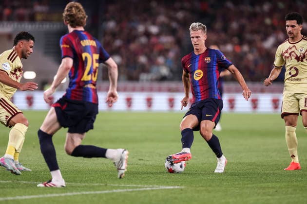 August 19, 2026, Barcelona, Barcelona, SPAIN: Dani Olmo of FC Barcelona, Barca in action during the Joan Gamper Trophy, football match played between FC Barcelona and Al-Ahly FC at Spotify Camp Nou stadium on August 19, 2026 in Barcelona, Spain. Barcelona SPAIN - ZUMAa181 20260819_zaa_a181_070 Copyright: xJavierxBorregox