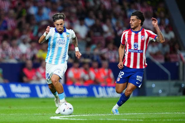 Atletico Madrid v Malaga CF - LaLiga EA Sports MD1 David Larrubia of Malaga CF is seen with the ball during the LaLiga EA Sports match between Atletico Madrid and Malaga CF at Metropolitano Stadium on August 19, 2026 in Madrid, Spain. Madrid Metropolitano Stadium Madrid Spain Copyright: xGokhanxTanerx xPSxImagesxGokhanxTanerx
