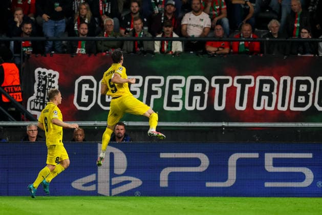 NIJMEGEN, NETHERLANDS - AUGUST 19: Andreas Helmersen of FK Bodo Glimt celebrates after scoring his team s second goal during the UEFA Champions League 2026 27 play-offs first leg match between N.E.C. Nijmegen and FK Bodo Glimt at Goffertstadion on August 19, 2026 in Nijmegen, Netherlands.  Copyright: xRenexNijhuis MBxMediax