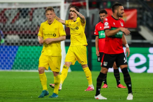 NIJMEGEN, NETHERLANDS - AUGUST 19: Andreas Helmersen of FK Bodo Glimt celebrates after scoring his team s second goal during the UEFA Champions League 2026 27 play-offs first leg match between N.E.C. Nijmegen and FK Bodo Glimt at Goffertstadion on August 19, 2026 in Nijmegen, Netherlands.  Copyright: xRenexNijhuis MBxMediax