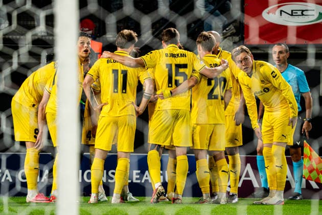 2026-08-19 NEC Nijmegen v FK Bodo Glimt - UEFA Champions League 2026 27 Play-Offs First Leg NIJMEGEN, NETHERLANDS - AUGUST 19: players of FK Bodo Glimt celebrate the goal in a team huddle during the UEFA Champions League 2026 27 Play-Offs First Leg match between NEC Nijmegen and FK Bodo Glimt at Goffertstadium on August 19, 2026 in Nijmegen, Netherlands. (Photo by Gabriel Calvino Alonso BSR Agency) Nijmegen Netherlands Content not available for redistribution in The Netherlands directly or indirectly through any third parties. Copyright: xBSRxAgencyx