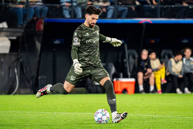 2026-08-19 NEC Nijmegen v FK Bodo Glimt - UEFA Champions League 2026 27 Play-Offs First Leg NIJMEGEN, NETHERLANDS - AUGUST 19: goalkeeper Gonzalo Crettaz of NEC Nijmegen shoots during the UEFA Champions League 2026 27 Play-Offs First Leg match between NEC Nijmegen and FK Bodo Glimt at Goffertstadium on August 19, 2026 in Nijmegen, Netherlands. (Photo by Gabriel Calvino Alonso BSR Agency) Nijmegen Netherlands Content not available for redistribution in The Netherlands directly or indirectly through any third parties. Copyright: xBSRxAgencyx