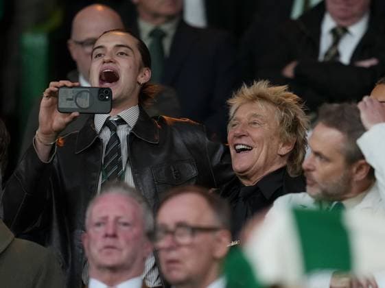 Alasdair Stewart in the directors box with his dad Sir Rod Stewart Celtic v LASK, UEFA Champions League, Play Off Round, First Leg, Football, Celtic Park, Glasgow, Scotland, UK - 19 Aug 2026Glasgow Celtic Park United Kingdom  Copyright: xStuartxWallace Shutterstockx 17104271by