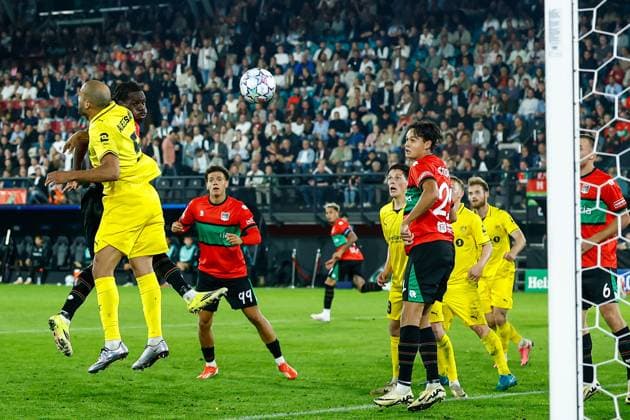 NIJMEGEN , 19-08-2026 , Stadium De Goffert , season 2026 2027 , UEFA Champions League play-offs 1st leg football , match between NEC Nijmegen and Bodo Glimt , picture shows goal scored by Bodo Glimt player Haitam Aleesami NEC - Bodo Glimt  x205855298x Copyright: