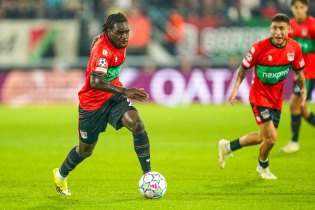 2026-08-19 NEC Nijmegen v Bodo Glimt - UEFA Champions League Play-offs - 1st leg NIJMEGEN, NETHERLANDS - AUGUST 19: Brayann Pereira of N.E.C. Nijmegen during the UEFA Champions League Play-offs - 1st leg match between NEC Nijmegen and Bodo Glimt at Goffertstadion on August 19, 2026 in Nijmegen, Netherlands. Nijmegen Goffertstadion Netherlands Content not available for redistribution in The Netherlands directly or indirectly through any third parties. Copyright: xAndrexWeeningx