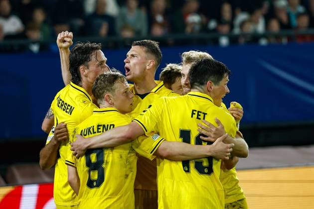 NIJMEGEN , 19-08-2026 , Stadium De Goffert , season 2026 2027 , UEFA Champions League play-offs 1st leg football , match between NEC Nijmegen and Bodo Glimt , picture shows goal celebration by Bodo Glimt player Haitam Aleesami NEC - Bodo Glimt  x205855360x Copyright: