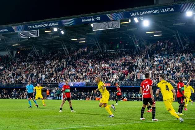 NIJMEGEN - (C) FC Bodo Glimt verdediger Haitam Aleesami viert de 0-3 tijdens de UEFA Champions League wedstrijd tussen N.E.C. en FC Bodo Glimt in Gofferpark op 19 augustus 2026 in Nijmegen, Nederland. - *** NIJMEGEN: FC Bodo Glimt defender Haitam Aleesami celebrates the 0-3 goal during the UEFA Champions League match between NEC and FC Bodo Glimt at Gofferpark on August 19, 2026, in Nijmegen, the Netherlands