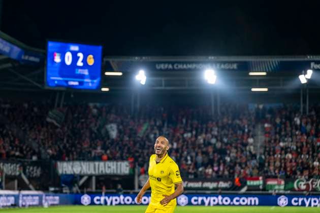 NIJMEGEN - FC Bodo Glimt verdediger Haitam Aleesami viert de 0-3 tijdens de UEFA Champions League wedstrijd tussen N.E.C. en FC Bodo Glimt in Gofferpark op 19 augustus 2026 in Nijmegen, Nederland. - *** NIJMEGEN FC Bodo Glimt defender Haitam Aleesami celebrates the 0-3 goal during the UEFA Champions League match between NEC and FC Bodo Glimt at Gofferpark on August 19, 2026, in Nijmegen, the Netherlands