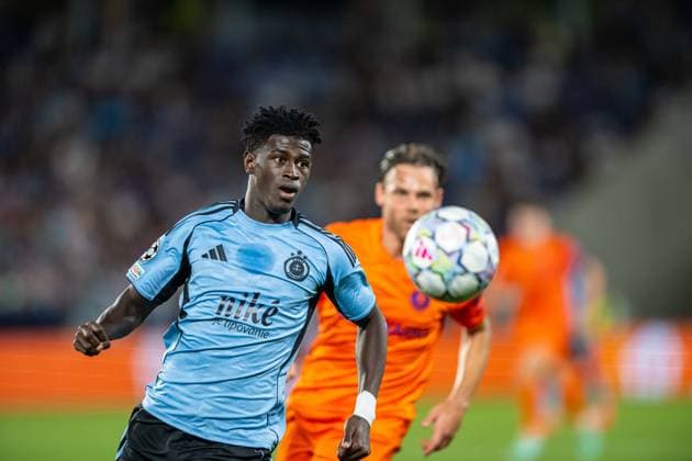 Alasana Yirajang follows the ball during Champions League qualifying playoff match, SK Slovan Bratislava - NK Celje , 19. august 2026, Tehelne pole Stadium, Bratislava, Slovakia Copyright: xMICHALxFAJT,ZOSPORTU.SKx MAR_8439