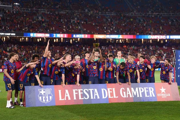 ESP: La Festa del Gamper Estrella Damm FC Barcelona, Barca v Al-Ahly FC Barcelona winnning of Joan Gamper Trophy champion during friendly match La Festa del Gamper Estrella Damm FC Barcelona v Al-Ahly played at Spotify Camp Nou Stadium in Barcelona on August 19th, 2026 in Spain Barcelona Spain Futbol *** ESP The Gamper Festival: Estrella Damm FC Barcelona vs. Al Ahly; FC Barcelona wins the Joan Gamper Trophy during a friendly match. The Gamper Festival: Estrella Damm FC Barcelona vs. Al Ahly was played at Spotify Camp Nou Stadium in Barcelona on August 19, 2026, in Spain. Barcelona, Spain. Soccer Copyright: xGerardxFrancox xAgenciaxLOFx