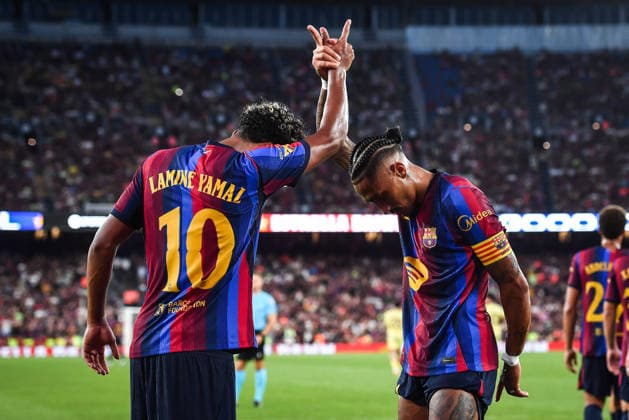 January 8, 2016, Barcelona, Spain, Spain: Raphael DIAS BELLOLI (Raphinha) of Barcelona celebrate his goal with Lamine YAMAL of Barcelona during the Joan Gamper Trophy, Friendly match between FC Barcelona, Barca and Al Ahly SC at Spotify Camp Nou Stadium on August 19, 2026 in Barcelona, Spain. Barcelona Spain - ZUMAm308 20160108_zsp_m308_003 Copyright: xMatthieuxMirvillex