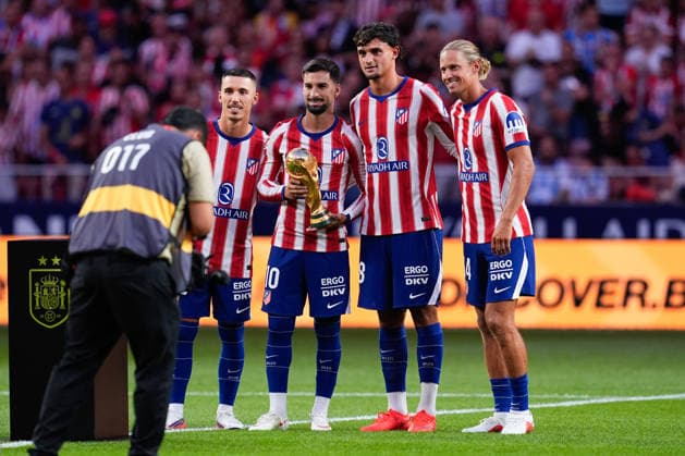 August 19, 2026, Madrid, Madrid, Spain: World Cup winners Alejandro Grimaldo, Alex Baena, Marc Pubill and Marcos Llorente of Atletico Madrid during the Spanish League, LaLiga EA Sports, football match played between Atletico de Madrid and Malaga CF at Riyadh Air Metropolitano stadium on August 19, 2026, in Madrid, Spain. Atletico De Madrid V Malaga CF - LaLiga EA Sports  - ZUMAa181 20260819_zaa_a181_103 Copyright: xDennisxAgyemanx