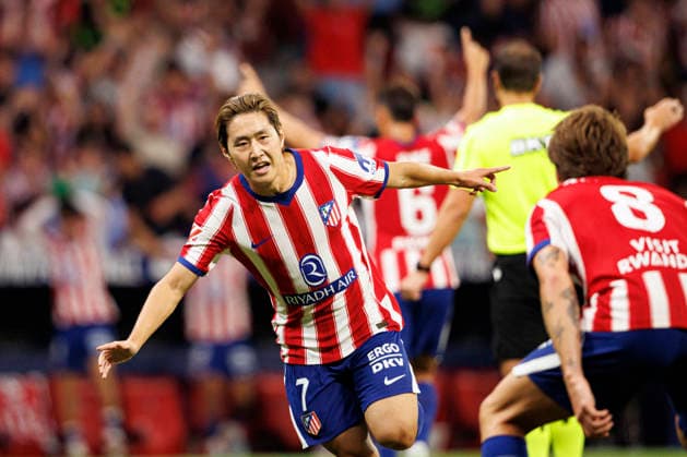 Lee Kang-in seen celebrating after scoring goal during LaLiga EA SPORTS 2026 2027 game between teams of Atletico de Madrid and Malaga CF (Maciej Rogowski Ball Raw Images) Madrid Estadio Civitas Metropolitano Spain Copyright: xMaciejxRogowskix maciejrogowski_atletico_malaga_2627_small-4