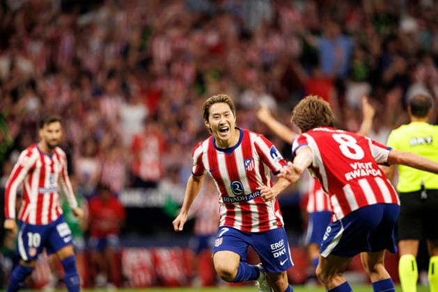 Lee Kang-in seen celebrating after scoring goal during LaLiga EA SPORTS 2026 2027 game between teams of Atletico de Madrid and Malaga CF (Maciej Rogowski Ball Raw Images) Madrid Estadio Civitas Metropolitano Spain Copyright: xMaciejxRogowskix maciejrogowski_atletico_malaga_2627_small-5
