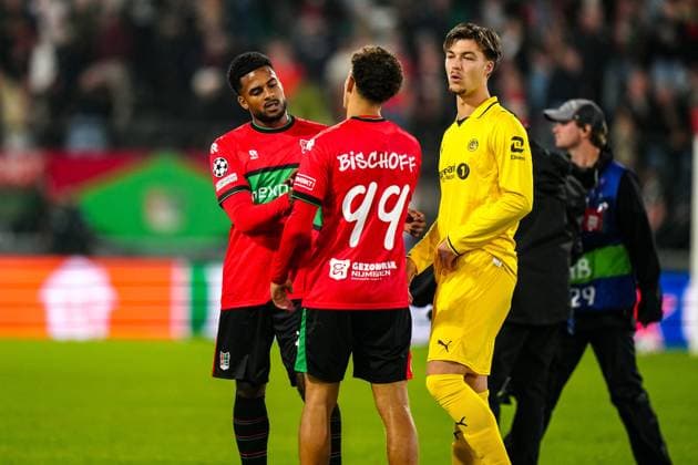 NIJMEGEN , 19-08-2026 , Stadium De Goffert , season 2026 2027 , UEFA Champions League play-offs 1st leg football , match between NEC Nijmegen and Bodo Glimt , picture shows NEC player Clement Bischoff NEC - Bodo Glimt  x205855872x Copyright: