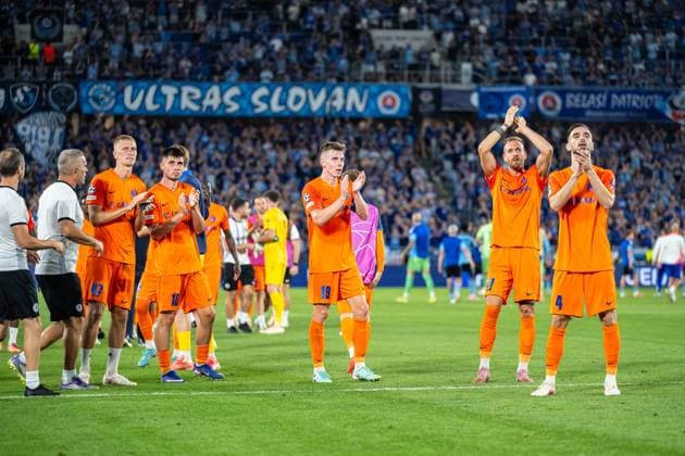 during Champions League qualifying playoff match, SK Slovan Bratislava - NK Celje , 19. august 2026, Tehelne pole Stadium, Bratislava, Slovakia Copyright: xMICHALxFAJT,ZOSPORTU.SKx MAJ_8774