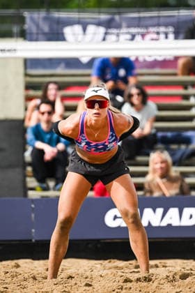 MONTREAL, QC - AUGUST 19: Look on Hailey Harward (USA) during a qualification match at Beach Pro Tour Montreal Elite 16 on August 19, 2026 at Parc Jean-Drapeau in Montreal, QC (Photo by David Kirouac Icon Sportswire) VOLLEYBALL: AUG 19 Beach Pro Tour Montreal Elite 16 EDITORIAL USE ONLY Icon26081906526