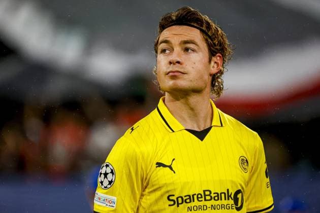 NIJMEGEN - Patrick Berg of FK Bodo Glimt during the UEFA Champions League Play-offs match between NEC Nijmegen and FK Bodo Glimt at the Goffertstadion on 19 August 2026 in Nijmegen, the Netherlands. WART BRINKERHOF ANP xVIxANPxSportx xMarcelxterxBalsxIVx 565837286 originalFilename: 565837286.jpg